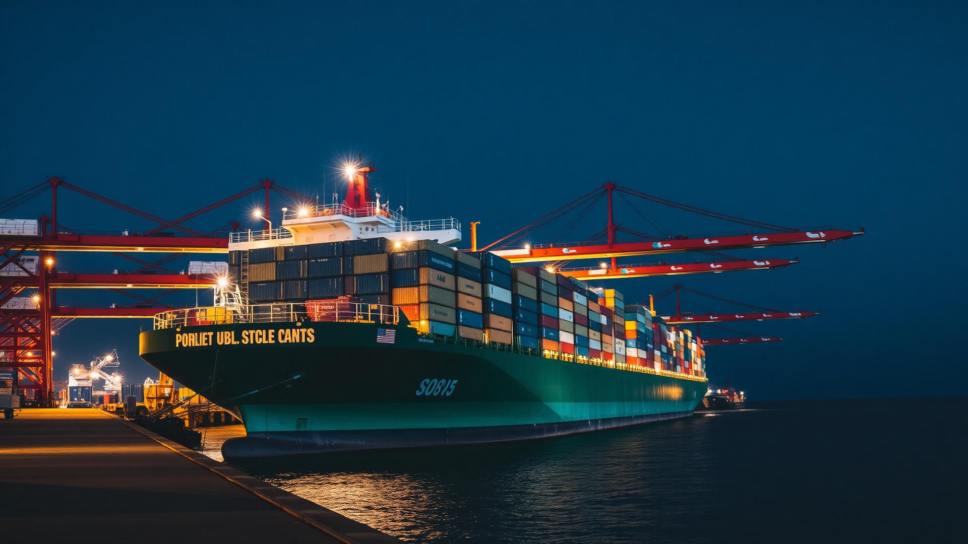 Navio porta-contêineres atracado em terminal portuário